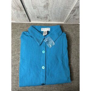 Drapers & Damons Womens Shirt Size PL Petites Crocheted Blue Button Up Blouse